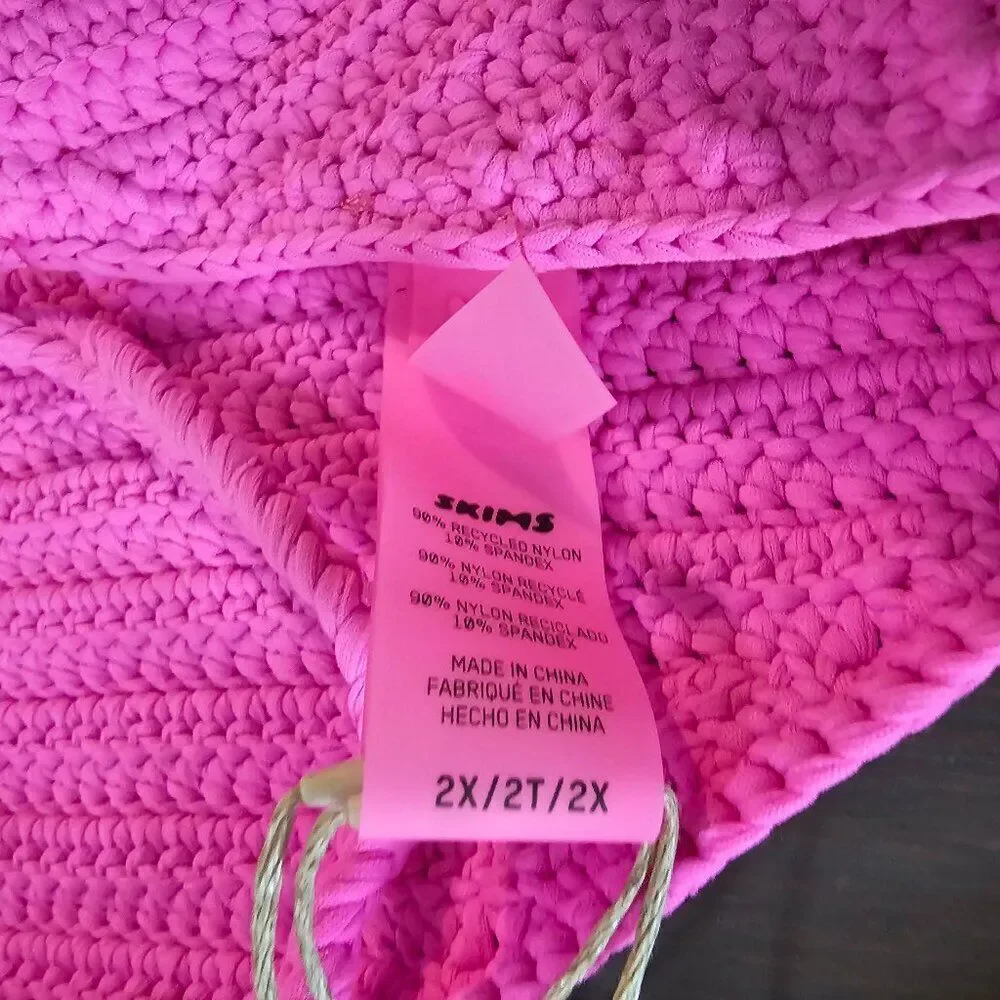 SKIMS Women's Taffy Pink Crochet Swim Scoop Bikini Top Size 2X